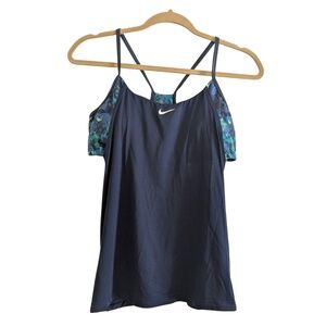 Nike Swim Top Womens M Navy Blue Floral Spaghetti Straps Athletic Sporty Sleek